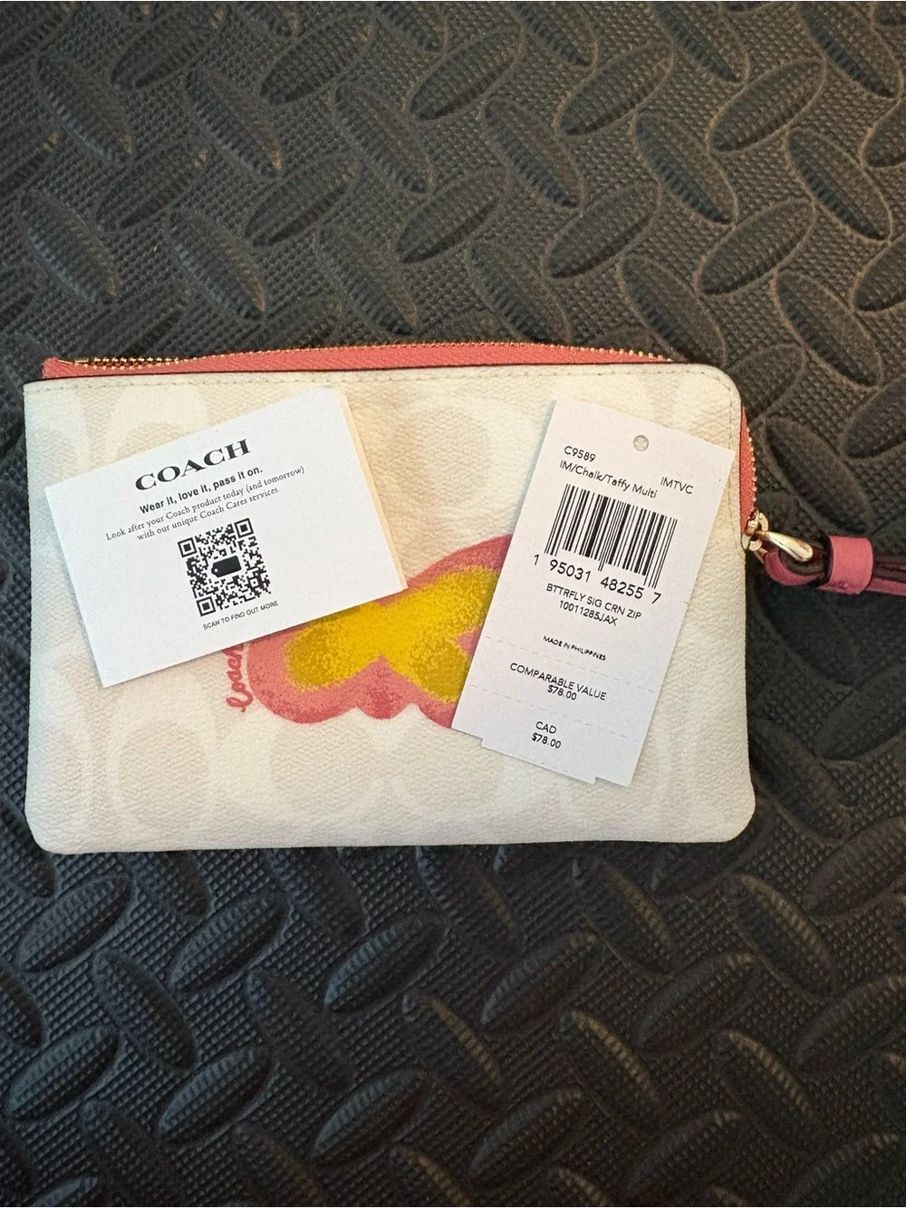 Coach Kids Butterfly Wristlet in White, Pink and Yellow